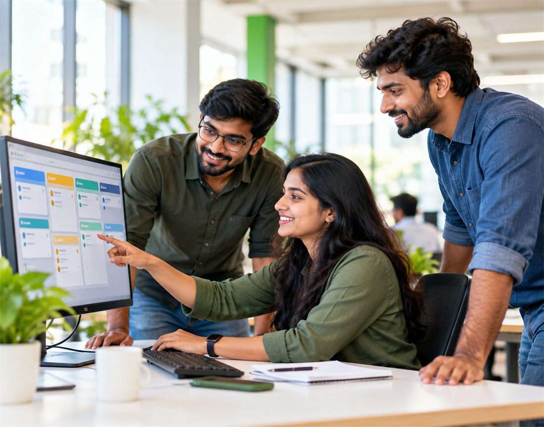 The SoftGoWay team planning, building and shipping work on a delivery board
